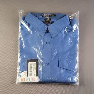 Men's Harriton Blue Long-Sleeve Button-Up Shirt Moosture Wicking
